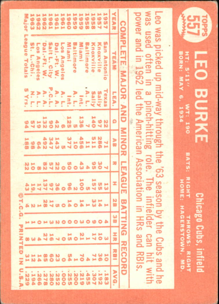 1964 Topps #557 Leo Burke back image