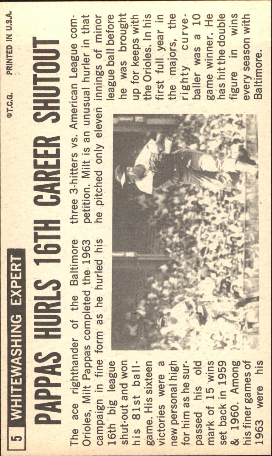 1964 Topps Giants #5 Milt Pappas back image