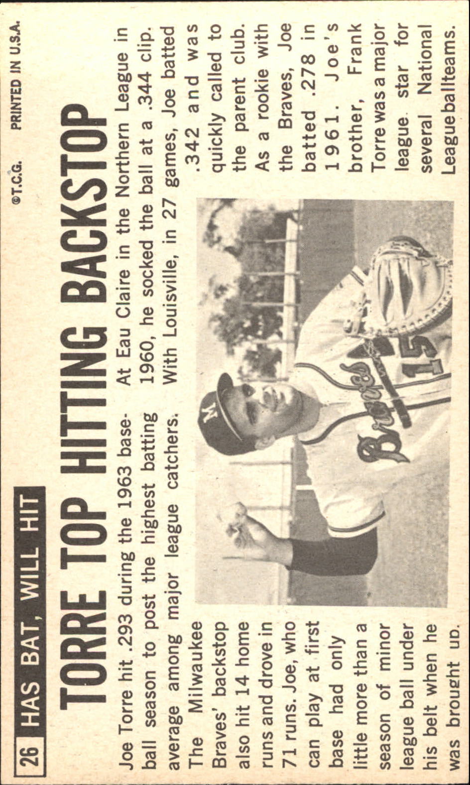 1964 Topps Giants #26 Joe Torre back image
