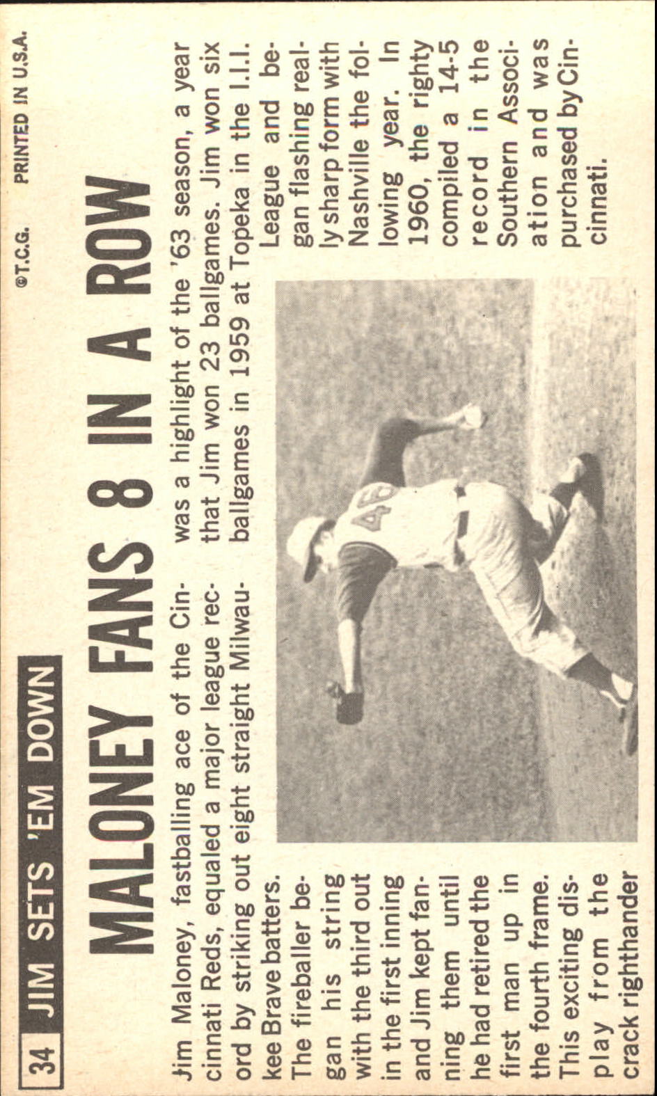1964 Topps Giants #34 Jim Maloney back image