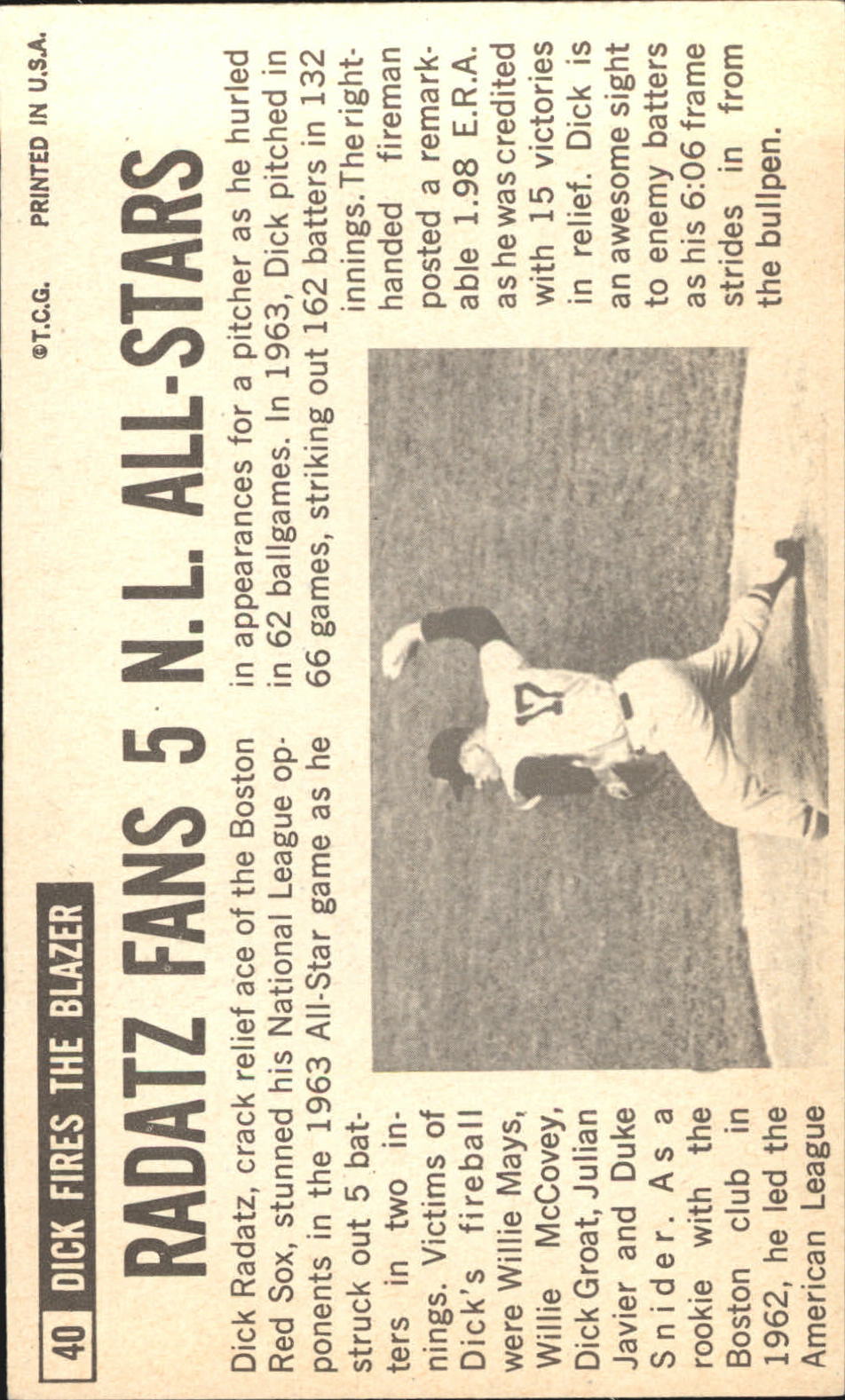 1964 Topps Giants #40 Dick Radatz back image