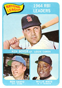 1965 Topps #6 NL RBI Leaders/Ken Boyer/Willie Mays/Ron Santo