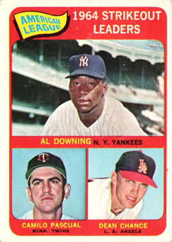 1965 Topps #11 AL Strikeout Leaders/Al Downing/Dean Chance/Camilo Pascual