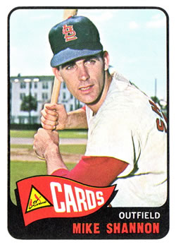 1965 Topps #43 Mike Shannon/Name in red, other/Cardinals in yellow