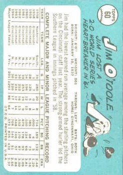 1965 Topps #60 Jim O'Toole back image