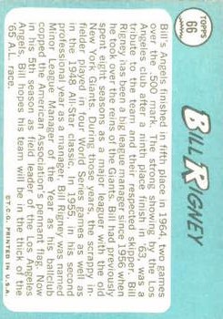 1965 Topps #66 Bill Rigney MG back image