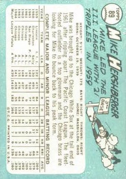 1965 Topps #89 Mike Hershberger back image