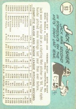 1965 Topps #93 Jack Fisher back image