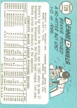 1965 Topps #129 Bennie Daniels back image
