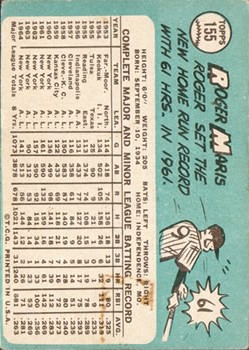 1965 Topps #155 Roger Maris back image