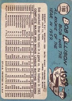 1965 Topps #180 Bob Allison back image