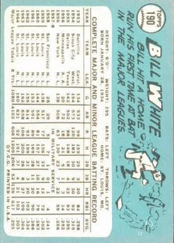 1965 Topps #190 Bill White back image