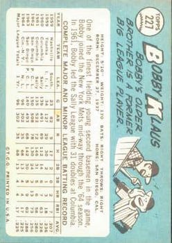 1965 Topps #227 Bobby Klaus back image