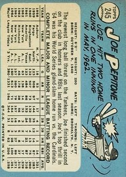 1965 Topps #245 Joe Pepitone back image