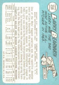 1965 Topps #258 Larry Bearnarth back image