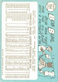 1965 Topps #264 Bob Buhl back image
