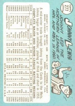 1965 Topps #277 Johnny Lewis back image