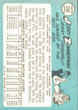 1965 Topps #299 Jerry Zimmerman back image