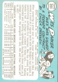 1965 Topps #344 Wes Parker back image