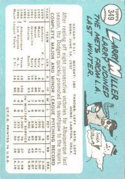 1965 Topps #349 Larry Miller RC back image