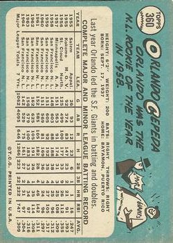 1965 TOPPS #360 ORLANDO CEPEDA GIANTS