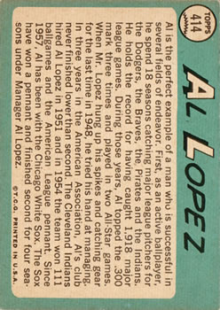 1965 Topps #414 Al Lopez MG back image