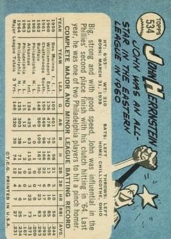1965 Topps #534 John Herrnstein back image