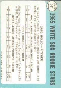 1965 Topps #541 Rookie Stars/Greg Bollo RC/Bob Locker RC back image