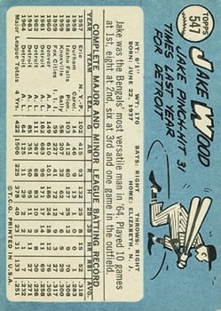 1965 Topps #547 Jake Wood SP back image