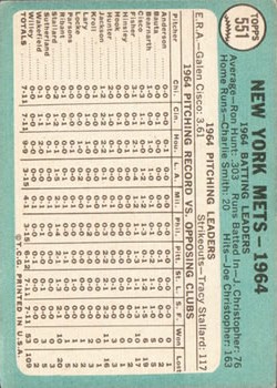 1965 Topps #551 New York Mets TC SP back image