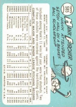 1965 Topps #585 Hank Fischer back image