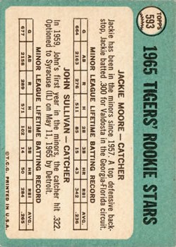 1965 Topps #593 Rookie Stars/Jackie Moore RC/John Sullivan RC SP back image