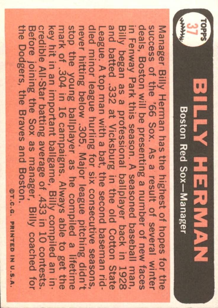 1966 Topps #37 Billy Herman MG back image