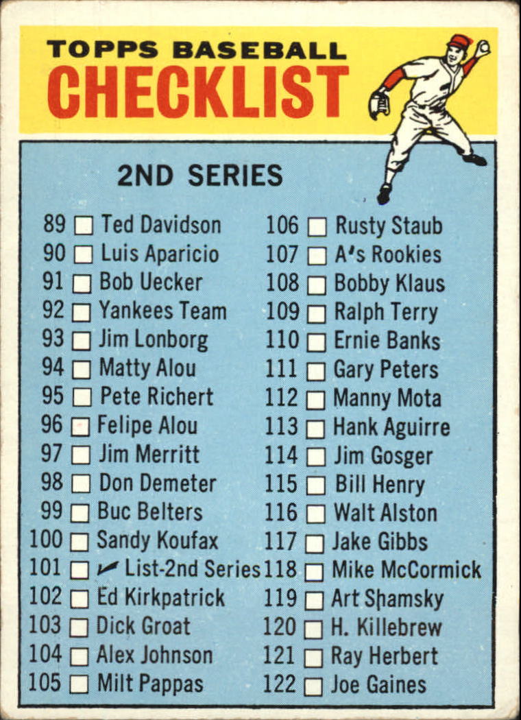 1966 Topps #101B Checklist 2/115 Bill Henry COR
