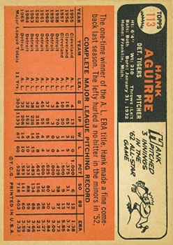 1966 Topps #113 Hank Aguirre back image