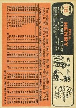 1966 Topps #115 Bill Henry back image