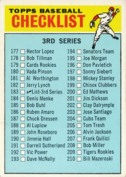 1966 Topps #183B Checklist 3/Small print/on front