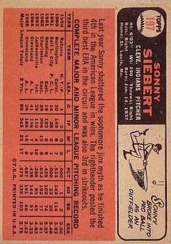 1966 Topps #197 Sonny Siebert back image