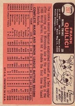 1966 Topps #207 Frank Quilici RC back image