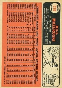 1966 Topps #210 Bill Mazeroski back image