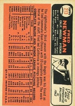 1966 Topps #213 Fred Newman back image