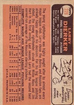 1966 Topps #228 Larry Dierker back image