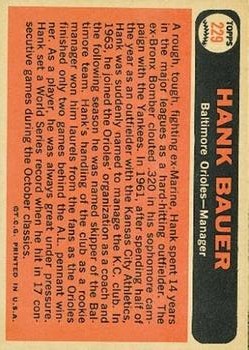 1966 Topps #229 Hank Bauer MG back image