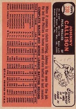 1966 Topps #230 Johnny Callison back image