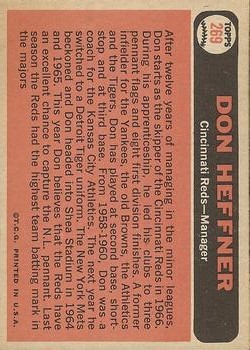 1966 Topps #269 Don Heffner MG back image