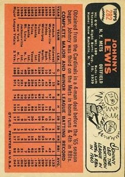 1966 Topps #282 Johnny Lewis back image