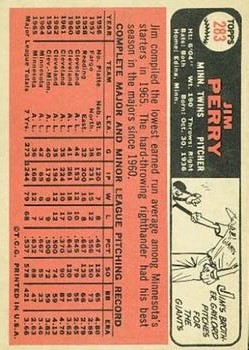 1966 Topps #283 Jim Perry back image