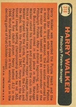 1966 Topps #318 Harry Walker MG back image