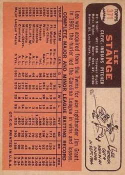 1966 Topps #371 Lee Stange back image