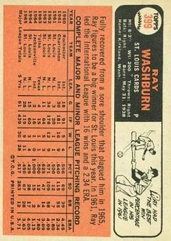1966 Topps #399 Ray Washburn back image